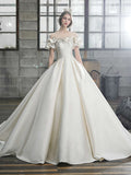The Shoulder Flower Satin Wedding Dress 2023 New Floor Length Light Simple Bridal Dress Robe De Mariee