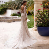 Sleeve Lace Mermaid Wedding Dresses 2023 Appliques Beads Tulle Bridal Gown For Women V-Neck Sexy Open Back Real Photos