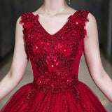 Red Shiny Quinceanera Dress Sleeveless Party Dress Elegant V-neck Ball Gown Vintage Prom Gowns Formal Robe De Bal Customize