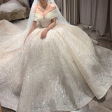 New Off The Shoulder Wedding Dress Sweep Train Ball Gown Wedding Gown Vestido De Noiva Luxury Prinecess Bride Dress