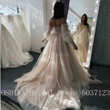 Champagne Tulle Wedding Dresses Beaded Appliques Sweetheart Neckline Corset Back Chic Bridal Wedding Party Gowns