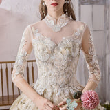 Dress 2023 Muslim Half Sleeve High Neck Lace Up Ball Gown Princess Champagne Vintage Wedding Dresses Hs778