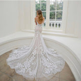 Mermaid Wedding Dresses Spaghetti Straps Tulle Lace Appliques Sexy Bride Gown Backless Zipper Train Vestidos De Noiva