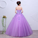 Organza Purple Fashion Flowers Strapless Wedding Dress New Korean Style Princess cheap Lace Ball Vestidos De Novia