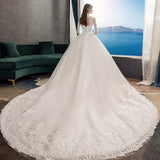 Vestido de Noiva Half Sleeve Royal Train Custom Wedding Dress High Neck Applique Lace Bridal Ball Gown Dress Robe De Mariee