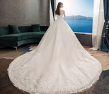 Embroidery Wedding Dress With Big Train 2023 High Neck Half Sleeve Wedding Gown Vintage Bridal Gown