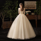 Champagne Wedding Dress Half Sleeve Simple Lace Fashion Wedding Gown Plus Size Bridal Dresses Vestido De Noiva X