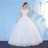 Elegant Lace Vintage White Wedding Dresses Boat Neck Off The Shoulder Plus Size Ball Gown Robe de Cheap With Appliques