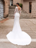 Long Sleeves Lace Mermaid Wedding Dresses 2023 Scoop Lace Appliques Vestido De Noiva Buttons Backless Bridal Gowns