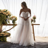 Bohemian Wedding Dress Off the Shoulder Beaded with Pearls Appliques Wedding Gown Boho Bridal Dress vestido de noiva