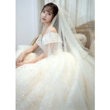 New Shining Sequins Luxury Wedding Dress With Sweep Train Elegant Boat Neck Off The Shoulder Ball Gown Vestido De Noiva