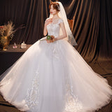 O Neck Short Sleeve Wedding Dress Shining Sequins Wedding Gown Plus Size Lace Bridal Dress Vestido De Noiva Robe Mariage
