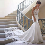 Mermaid Wedding Dresses 2023 Spaghetti Straps Lace Embroidery Backless Sweep Train Bridal Gown Vestidos De Noiva