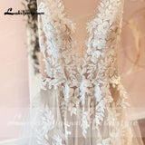A-Line Backless Wedding Dress 2023 Vintage Lace Applique Beaded Off White Tulle Wedding Gowns Trouwjurk Long Bridal Dress