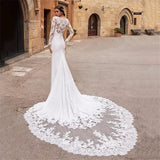 Long Sleeve Mermaid Wedding Dresses 2023 V-Neck Bridal Gown For Women Sweep Train Button Back Satin Gorgeous Custom Made