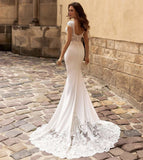 Mermaid Wedding Dresses 2023 Cap Sleeve V-Neck Lace Appliques Sequined Sexy Open Back Sweep Train Ivory Bride Gown