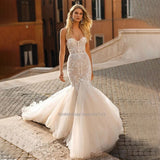 Sweetheart Neck Mermaid Wedding Dresses Sleeveless Lace Appliques Sweep Train Bridal Gowns Vestidos De Noiva