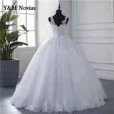 Video Spaghetti Straps White Ivory Tulle Bridal Ball Gown For Wedding Dresses New Luxury Pearls Marriage Customer Made