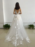 Straps Vintage Lace Wedding Dress With V Neckline Bride Dress Tulle Beach Bridal Gown trouwjurk Lakshmigown
