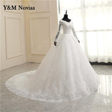 White Ivory Ball Gown Full Sleeve Vintage Wedding Dress 2023 Elegant LongLace Embroidery Appliques vestido De Noiva Bridal