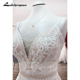 A Line Boho Wedding Dress Spaghetti Straps Lace Tulle V Neck Sleeveless Open Back Vestidos de Fiesta