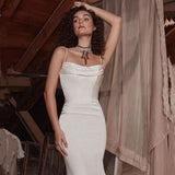 New Spaghetti Straps Wedding Dress Strapless Lace Appliques Sexy Mermaid Bride Gown Zipper Button Vestido De Casamento