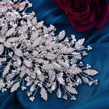 HP377 Golden Wedding Hair Accessories Alloy Leaves Bridal Tiara Crystal Side Hair Headpiece Floral Bride Crown Party