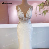 Mariage Boheme Chic Lace Mermaid Wedding Dress 2023 Elegant Bridal Country Lace Appliques Satin Bridal Gown robe de mariée