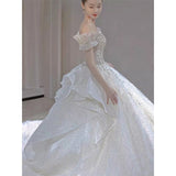 The Shoulder Luxury Shinning Wedding Dress 2023 Princess Beading Ball Gown Bride Dresses Vestido De Noiva