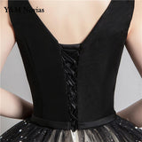 New Style Black Matching Fashion V-Neck Quinceanera Dress Graduation Dress With Sleeve Formal Performance Sequins Ball Gown