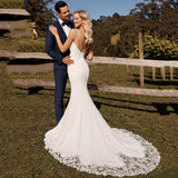 YunShang Sexy V-Neck Wedding Dress Beading Spaghetti Straps Pleat Beach Mermaid Bride Gown Backless Train Vestido De Novia