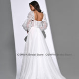 Wedding Dresses Chic A Line Lace Puff Long Sleeve Long High Slit White Bridal Gown For Women Formal