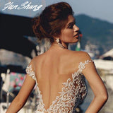 O-Neck Wedding Dresses Lace Appliques Sexy Mermaid Short Sleeve Bride Gown Vestidos Illusion Backless Zipper De Noiva