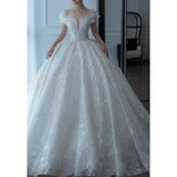 New Luxury Wedding Dress Off The Shoulder V-neck Sexy Lace Applique Princess Wedding Gown With Pearls Vestido De Noiva