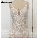 V Neck Lace Appliques Illusion Court Train Wedding Dress 2023 Boho Mermaid/Trumpet Bridal vestido branco sereia