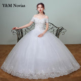 the Should White Wedding Dress 2023 New Korean Style Lace Appliques vestidos de noiva Sexy Boat Neck Bridal Dress pluse size