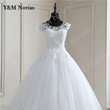 Spring Lace Appliques Pearls Wedding Dresses Sleeveless Vestidos De Novia White O-neck Princess Bride Wedding Gown Plus Size