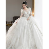 Beading Wedding Dress Sexy See Through Deep V Neck Bride Dress 2023 New Long Sleeve Winter Wedding Gowns Robe De Mariee