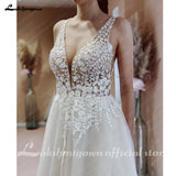 Lace Appliques Bohemian Wedding Dress for woman vestido blanco Beach Bridal Gowns V Neck party dresses