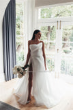 Strapless A-Line Wedding Dresses Sleevesless Party Gowns Sweep Train Bridal Gowns Vestidos De Novia