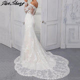 Off The Shoulder Wedding Dresses V-Neck Tulle Lace Appliques Mermaid Bride Gowns Button Zipper Train Vestidos De Noiva