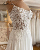 A Line Wedding Dress 2023 Scoop Neck Spaghetti Straps Lace Appliqued Chiffon Beach Bridal Gowns Suknia ślubna