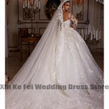 Lace Women's Wedding Dresses Long Sleeve Sparkling Princess Bridal Gowns A-Line Decal Formal Beach Party 2023 Robe Mariée