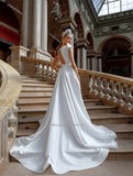 Square Collar A-Line Satin Wedding Dresses Short Sleeve Floor Length Princesse Bridal Gowns Custom Size