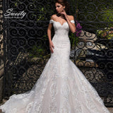 Wedding Dress Elegant Embroidered Lace On Net With Slim-line Off The Shoulder Sleeveless Bride Lace Up Robe De Mariee