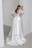 Boat Neckline Satin Wedding Dress Puff Sleeve Princess A-Line Bridal Gowns Robe de mariage