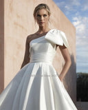 Strapless Satin A-Line Wedding Dresses One Shoulder Princess Bridal Gowns Vestido De Noiva