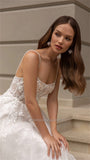 O-Neck A-line Wedding Dresses Puff Sleeve Flower Open Back Floor Length Appliques Bridal Gown Vestidos De Novia