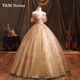 Novias Off Shoulder Giltter Quinceanera Dresses Ball Gown Tulle Flowers Formal Party Sweet 18 Vestidos Elegant Prom Dress