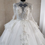 Beading Vintage Arabic Lace Wedding Dresses Long Train Appliqued Long Sleeves Ivory Bride Gowns 2023 New Muslim Princess